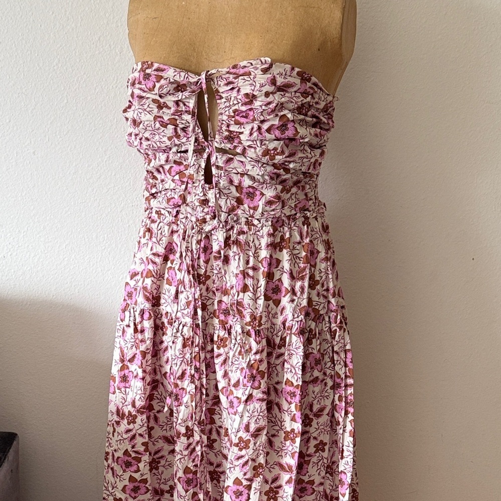 Jason Wu sz S Floral Strapless Dress zip and elastic back pink brown white VGUC